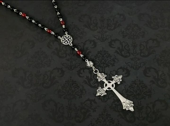 Other × Vintage Red and Black Gothic Rosary Long Gothic Cross with Beads Size ONE SIZE - 3 Thumbnail