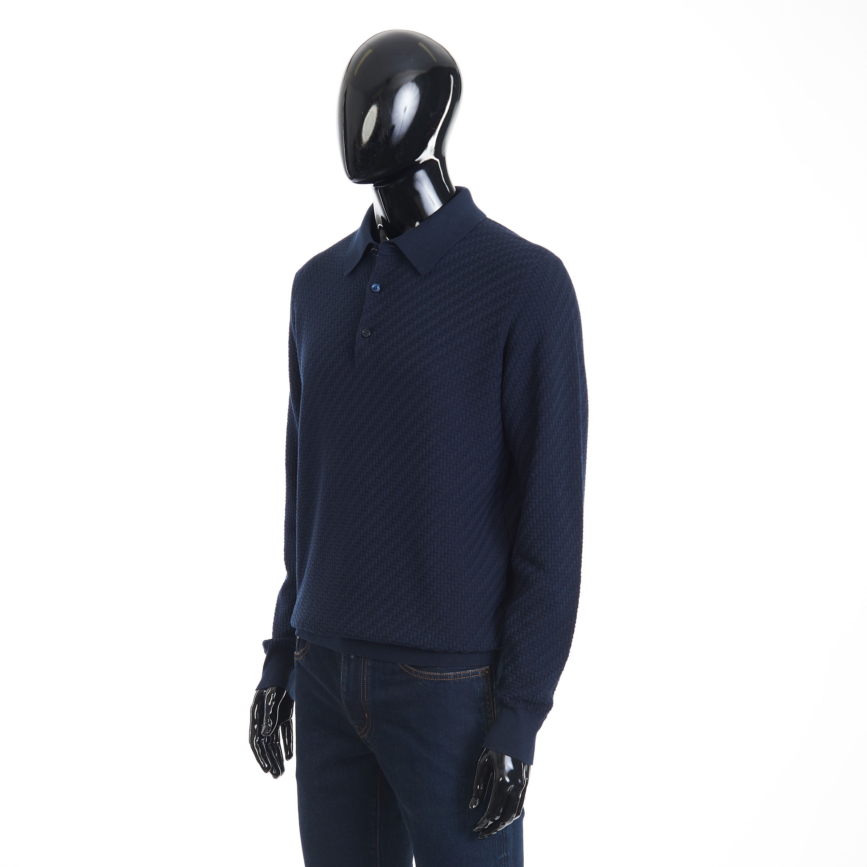 Brioni Navy Blue Cotton, Silk And Cashmere Trama Weave Polo Size 62 Size US XXL / EU 58 / 5 - 2 Thumbnail