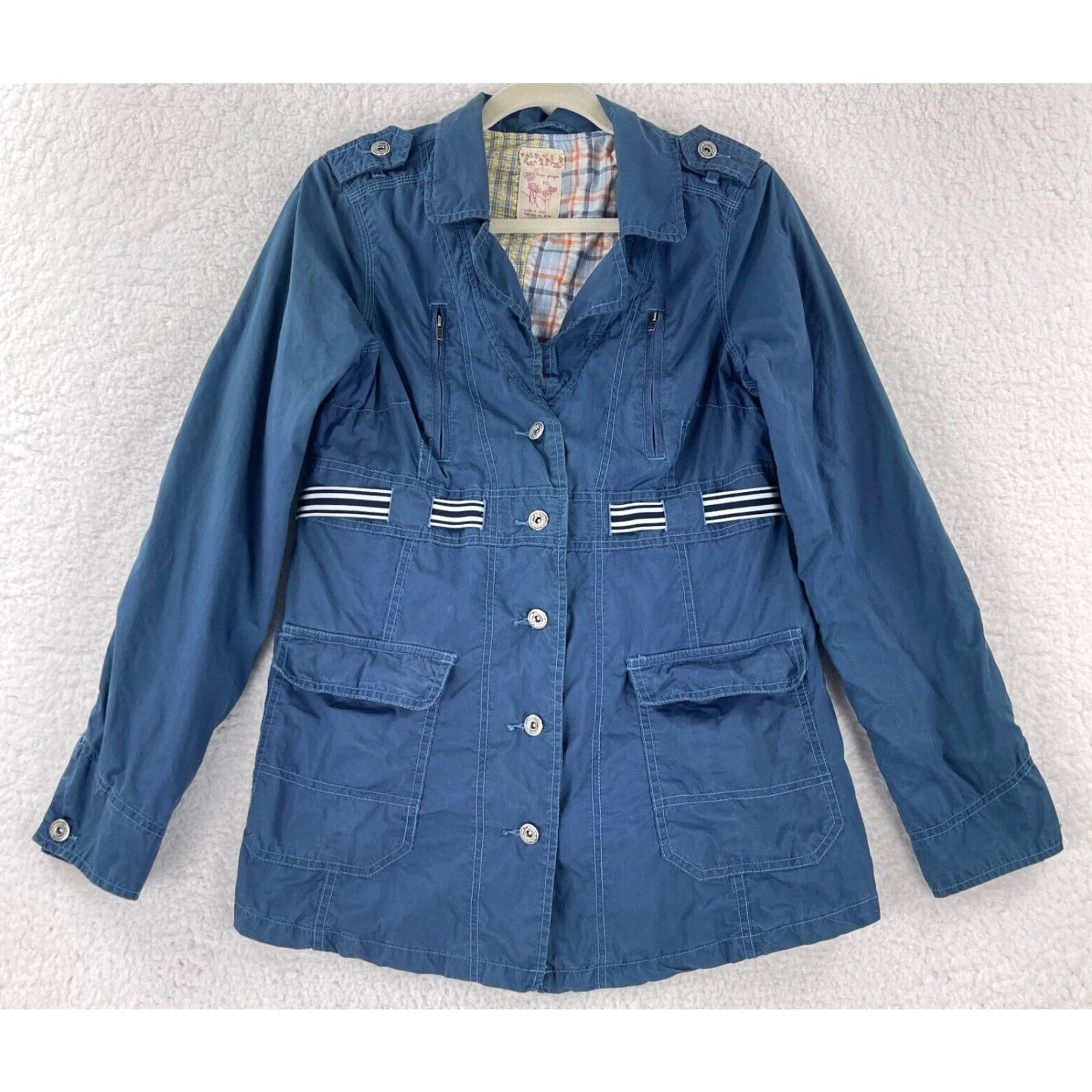 Free People Free People Blue Button-Front Trench Coat Jacket Womens Size 10 Size L / US 10 / IT 46 - 2 Thumbnail
