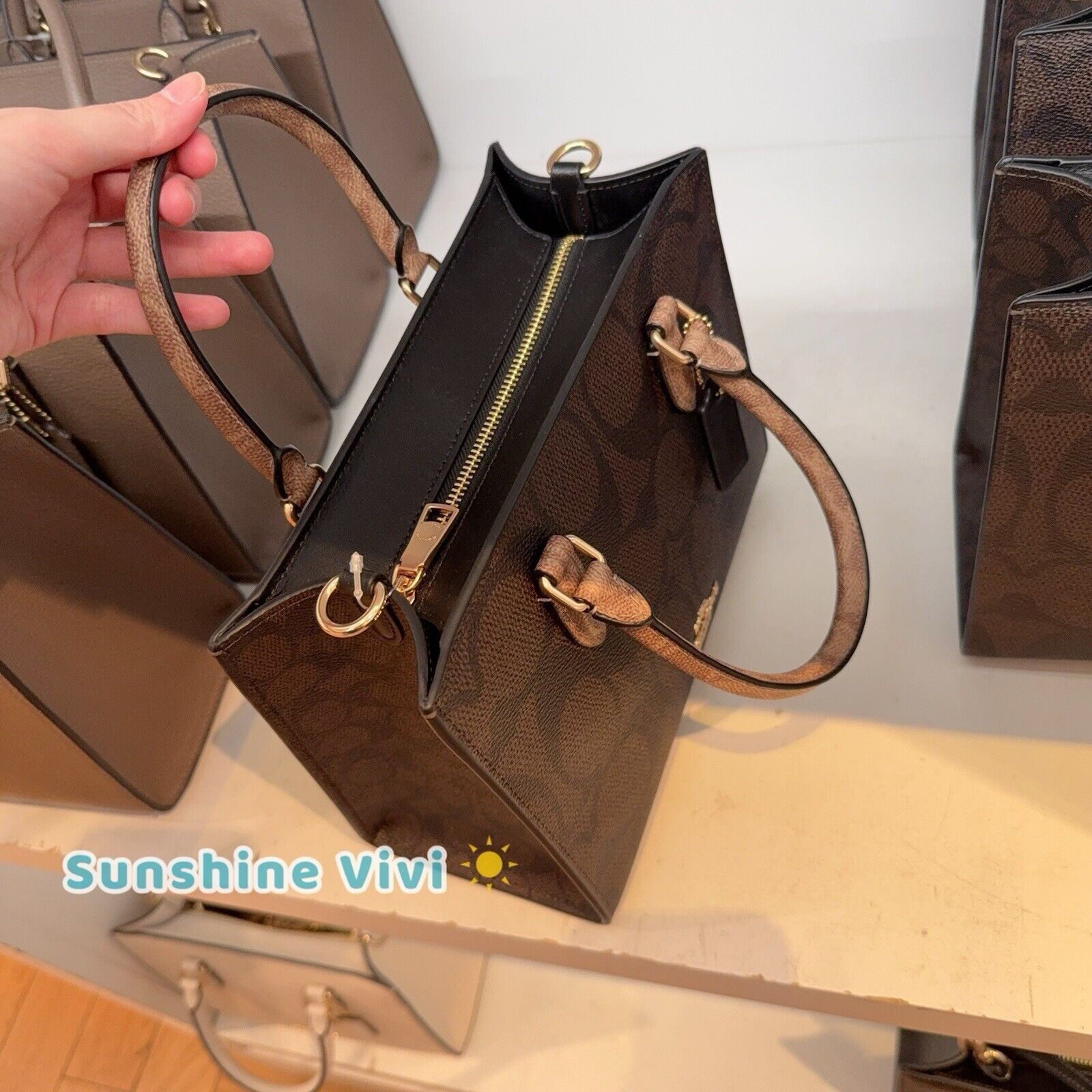 Coach NWT Coach Maggie Small Tote Bag Blocked Walnut/Tan CY676 Size ONE SIZE - 7 Thumbnail