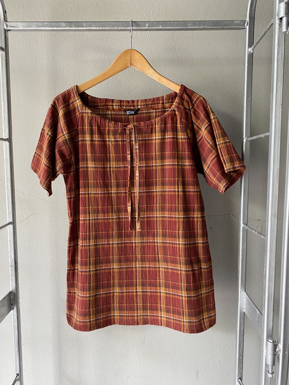 Japanese Brand Effets Plaid Tie-Neck Top Size M / US 6-8 / IT 42-44 - 9 Thumbnail