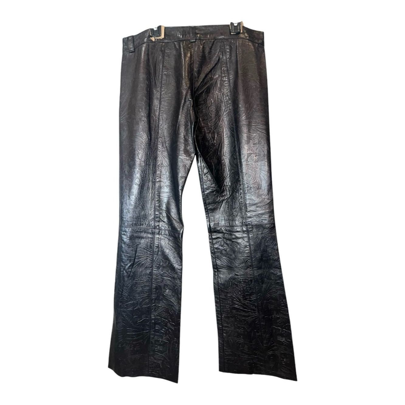 Other Poleci Embossed Leather Pants Black Low Rise Straight Leg Size 27" / US 4 / IT 40 - 2 Thumbnail