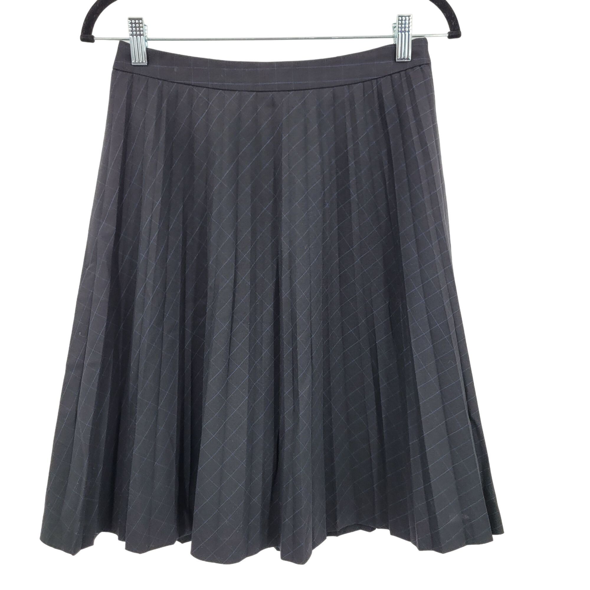 Vintage Loft Pleated Midi Skirt 0 Black Blue Plaid Wool Knee Size 25" / US 0 / IT 36 - 9 Thumbnail