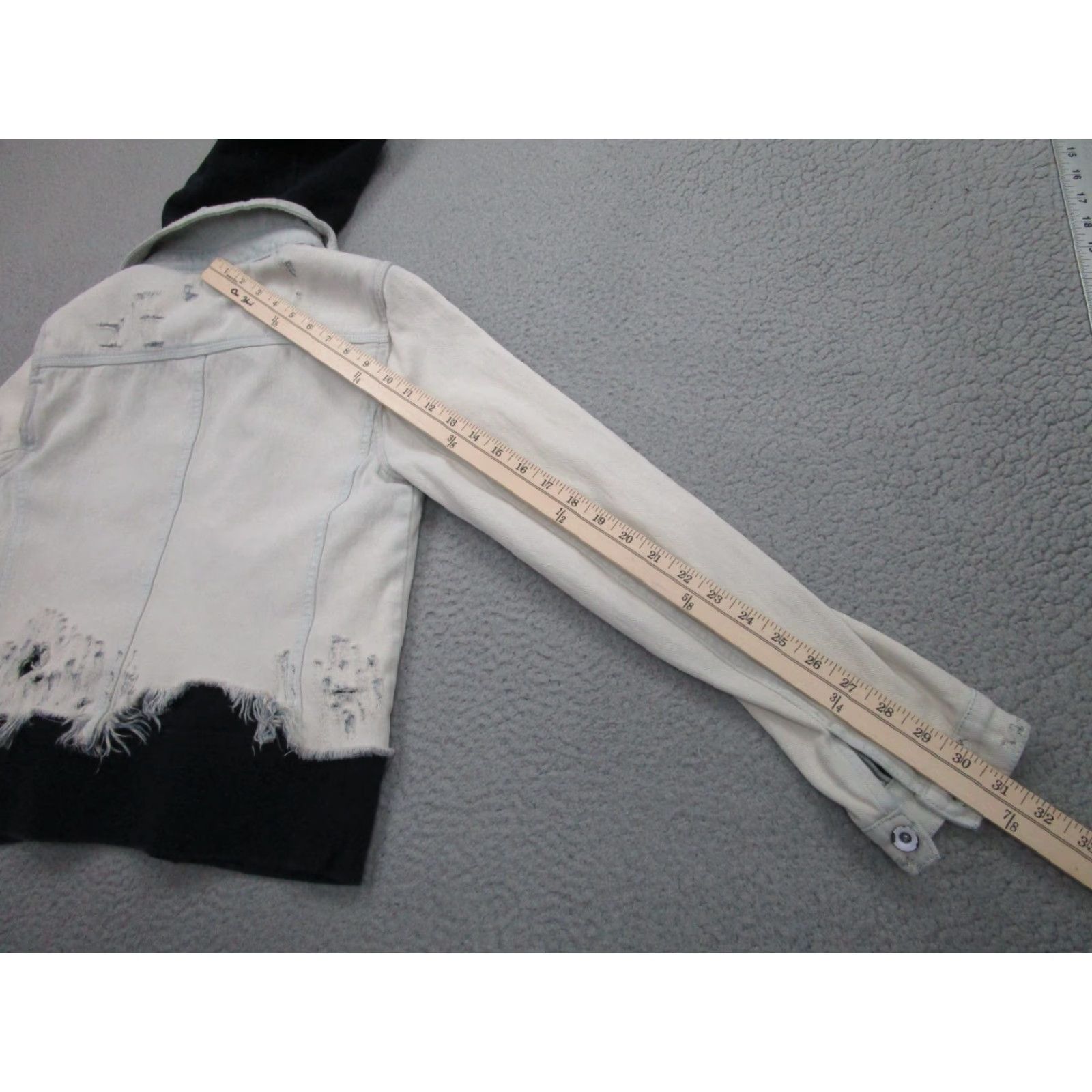 Free People Free People Hoodie Jacket Womens S Bleached Demim Distressed Frayed Grunge Punk Denim Jacket Hooded Blue 70s? Size S / US 4 / IT 40 - 7 Thumbnail