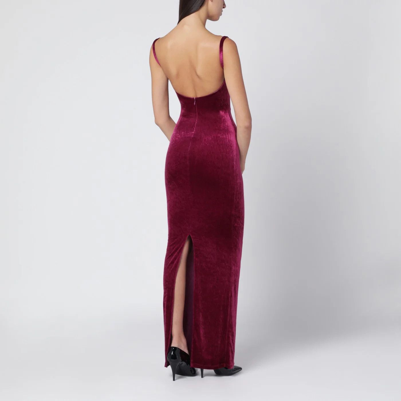 Balenciaga o1d2blof0426 Long Plum-Colored Velvet Dress in Burgundy Size XS / US 0-2 / IT 36-38 - 3 Thumbnail