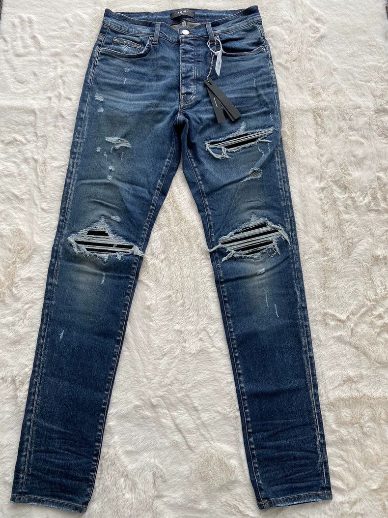Amiri Amiri Washed blue patchwork leather MX1 jeans 2502-Nextarro Size US 34 / EU 50 - 1 Thumbnail