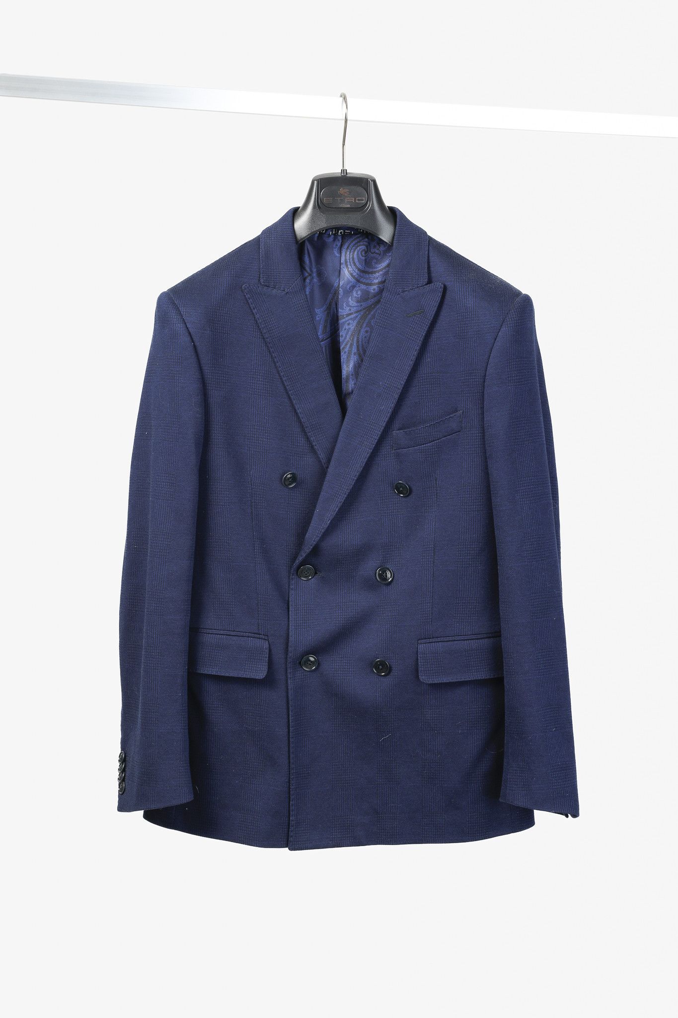 Etro Etro Navy Blue Tartan Double-Breasted Silk-Lined Blazer Size 40R - 1 Thumbnail