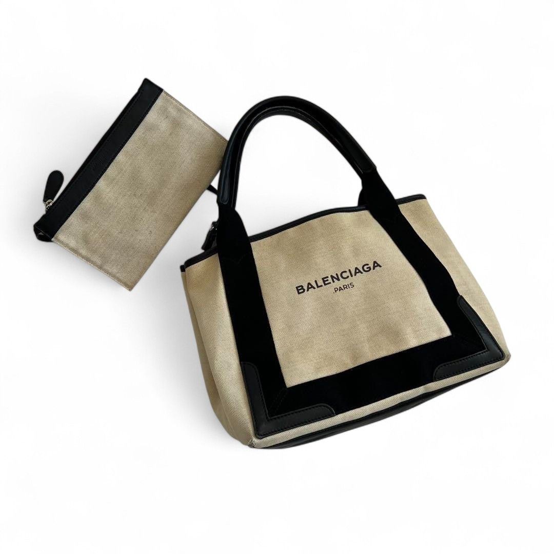 Balenciaga Balenciaga - Cabas Canvas Handbag Leather Paris Tote Black Size ONE SIZE - 2 Thumbnail