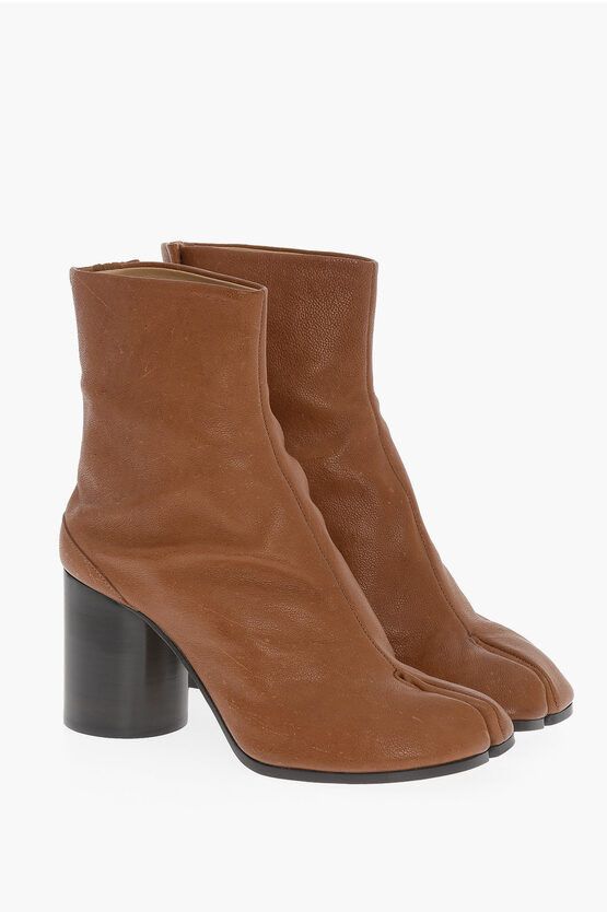 image of Maison Margiela Mm22 Leather Tabi Ankle Boots Heel Shoes 8Cm in Brown, Women's (Size 11)