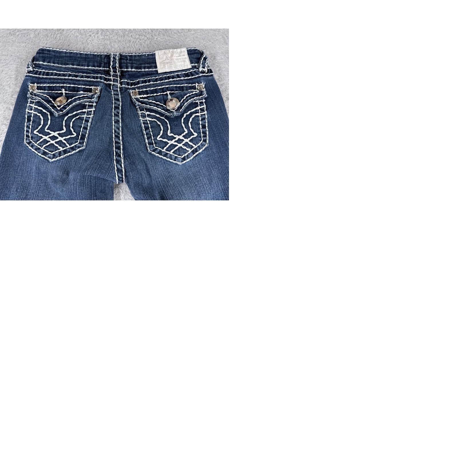 Denime LA Idol Jeans Women Bootcut Denim Blue 3 Low Rise Embroidered 26x27 Cotton 5-Pocket Stretch Regular Inseam 27" Blue Womens Jeans Size 26" / US 2 / IT 38 - 10 Thumbnail
