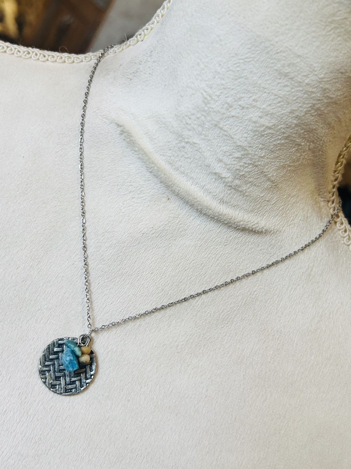 Handmade Handcrafted vintage woven disc stone pendant necklace Size ONE SIZE - 1 Thumbnail