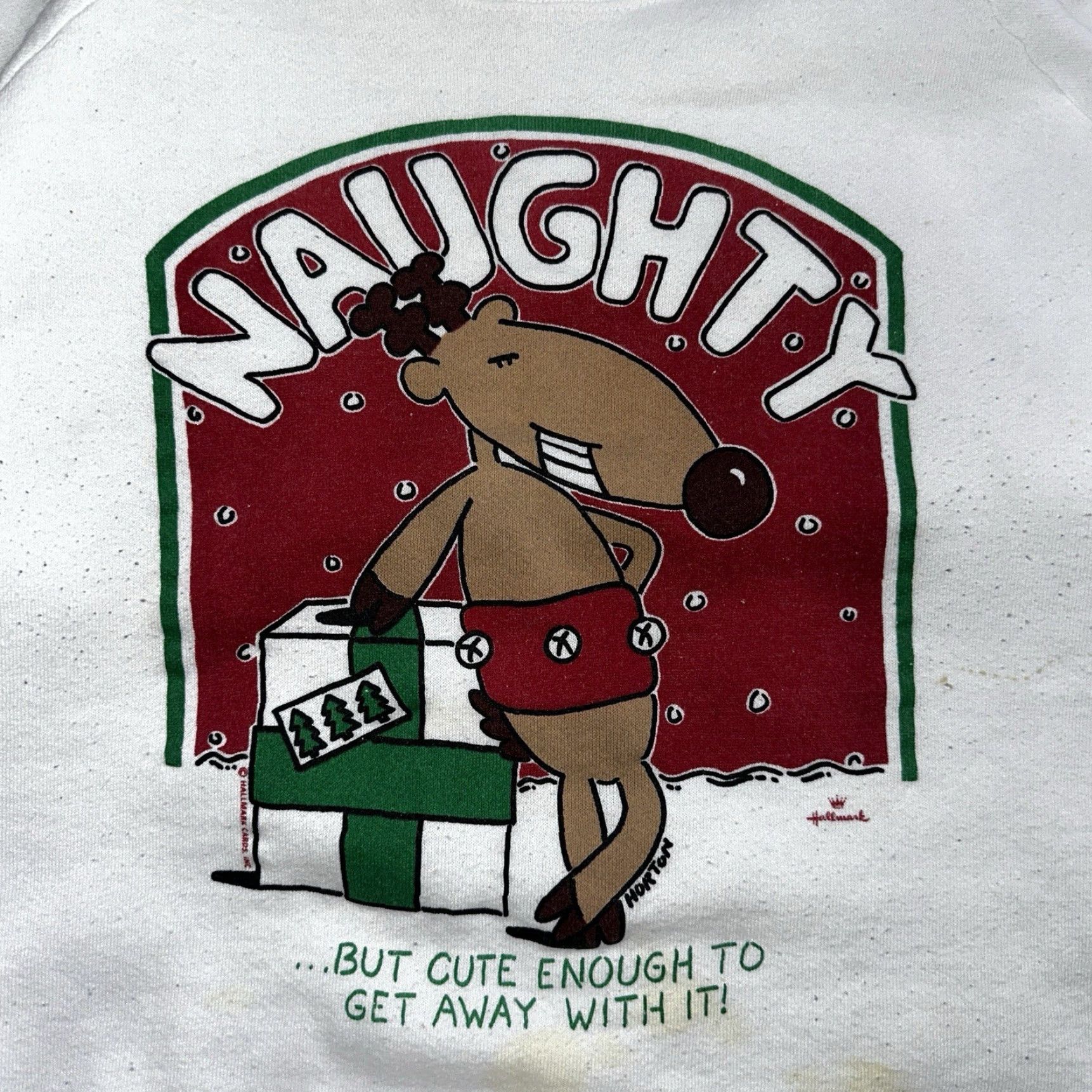 Fruit Of The Loom VINTAGE Hallmark Sweatshirt Horton Naughty Christmas Sz XL White Crew Neck Long Sleeve Logo Graphic Print 80s Mens Sweatshirt Size US XL / EU 56 / 4 - 2 Thumbnail