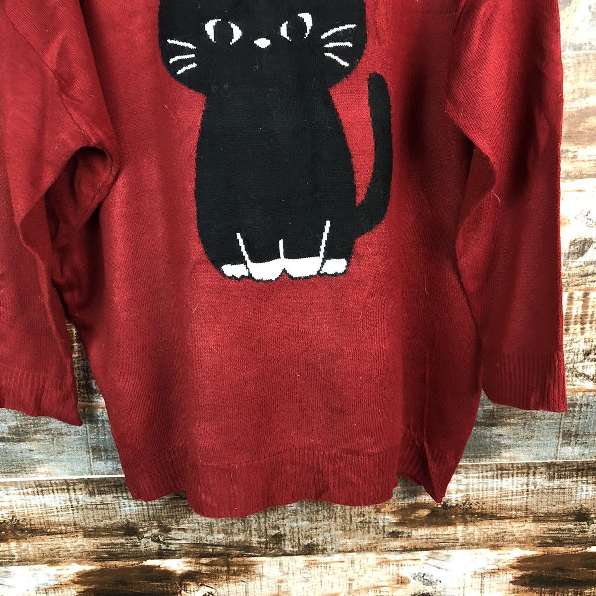 Homespun Knitwear × Japanese Brand Favori cat Red Knitwear #A1846 Size XL / US 12-14 / IT 48-50 - 6 Thumbnail