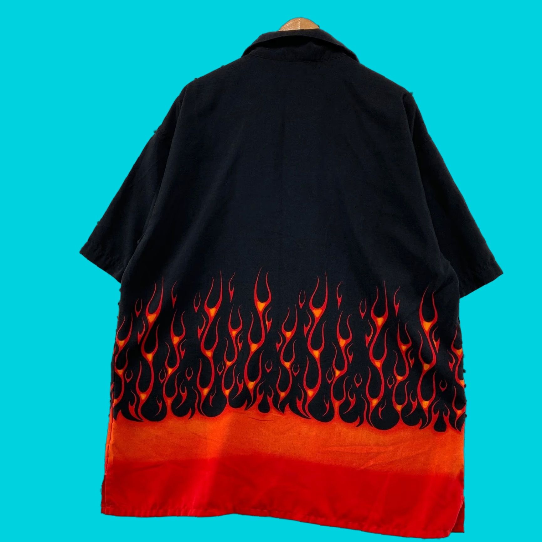 Vintage VINTAGE Flame Fire Button Shirt Mens XL Black Red Elliott Sport Size US XL / EU 56 / 4 - 1 Thumbnail