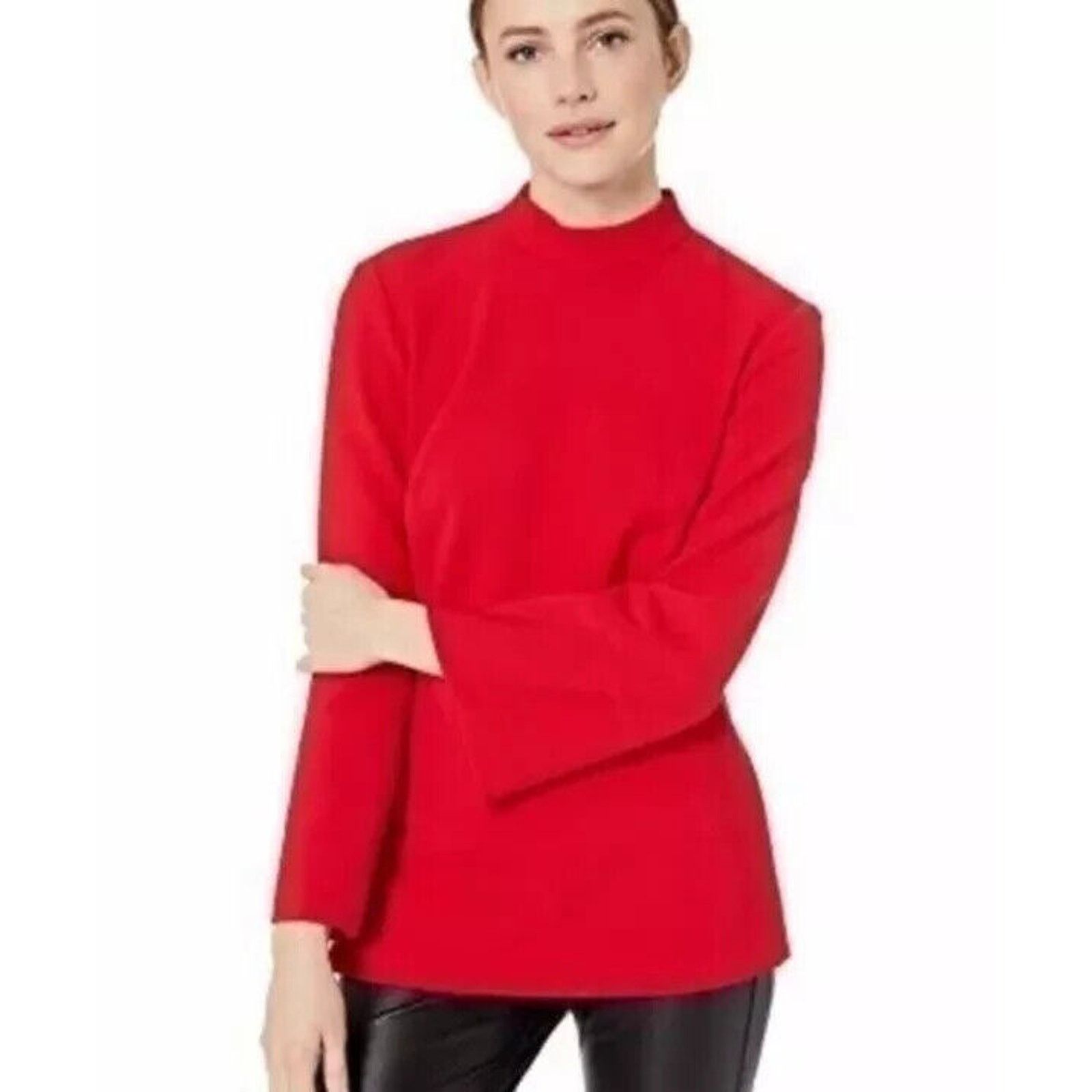 Trina Turk TRINA TURK LONG SLEEVE RED KEYHOLE TUNIC TOP SZ 10 Size L / US 10 / IT 46 - 3 Thumbnail