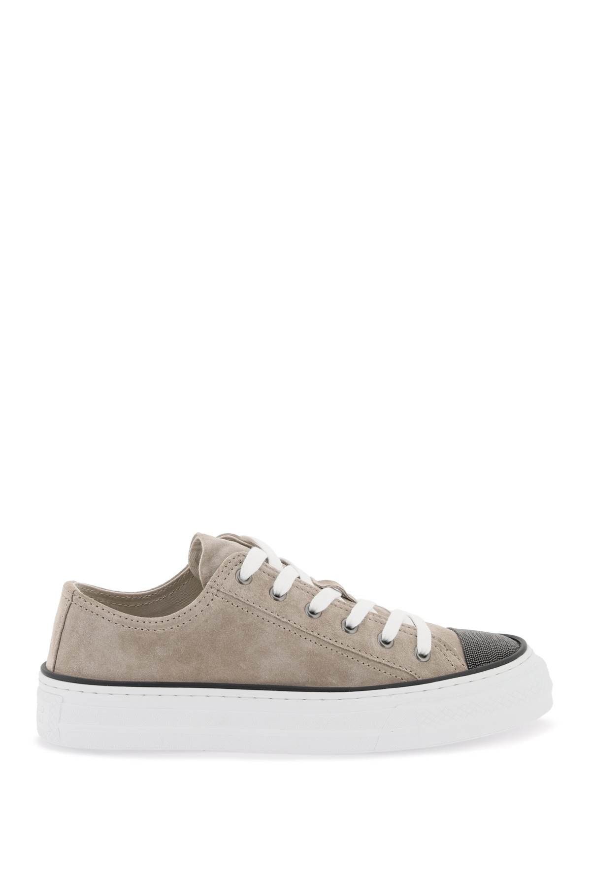 image of Brunello Cucinelli Suede Sneakers With Precious Toe Design in Walnut, Women's (Size 10)