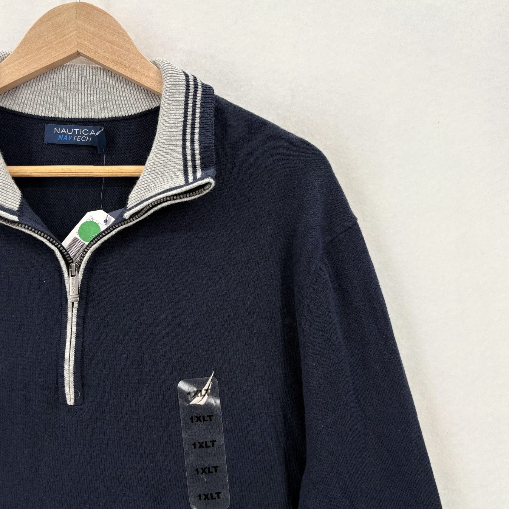 Nautica Nautica Navtech Sweater Mens XLT Navy Blue Cotton Blend 1/4 Zip Mock Neck NWT Size US XL / EU 56 / 4 - 2 Thumbnail