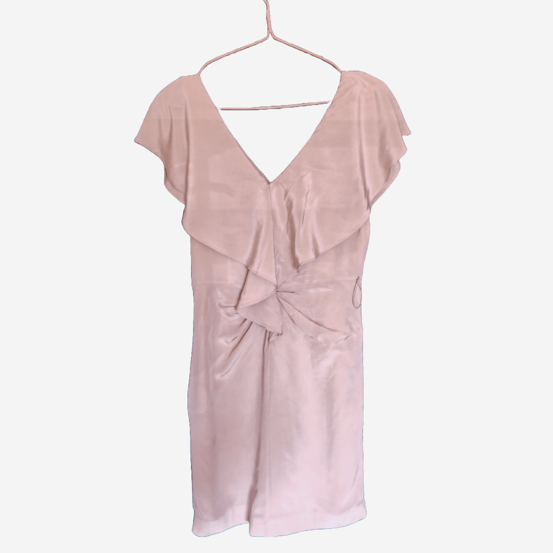 Designer VTG Coast Silk Ruffled Neckline Mini Champagne Color Dress Size M / US 6-8 / IT 42-44 - 1 Thumbnail