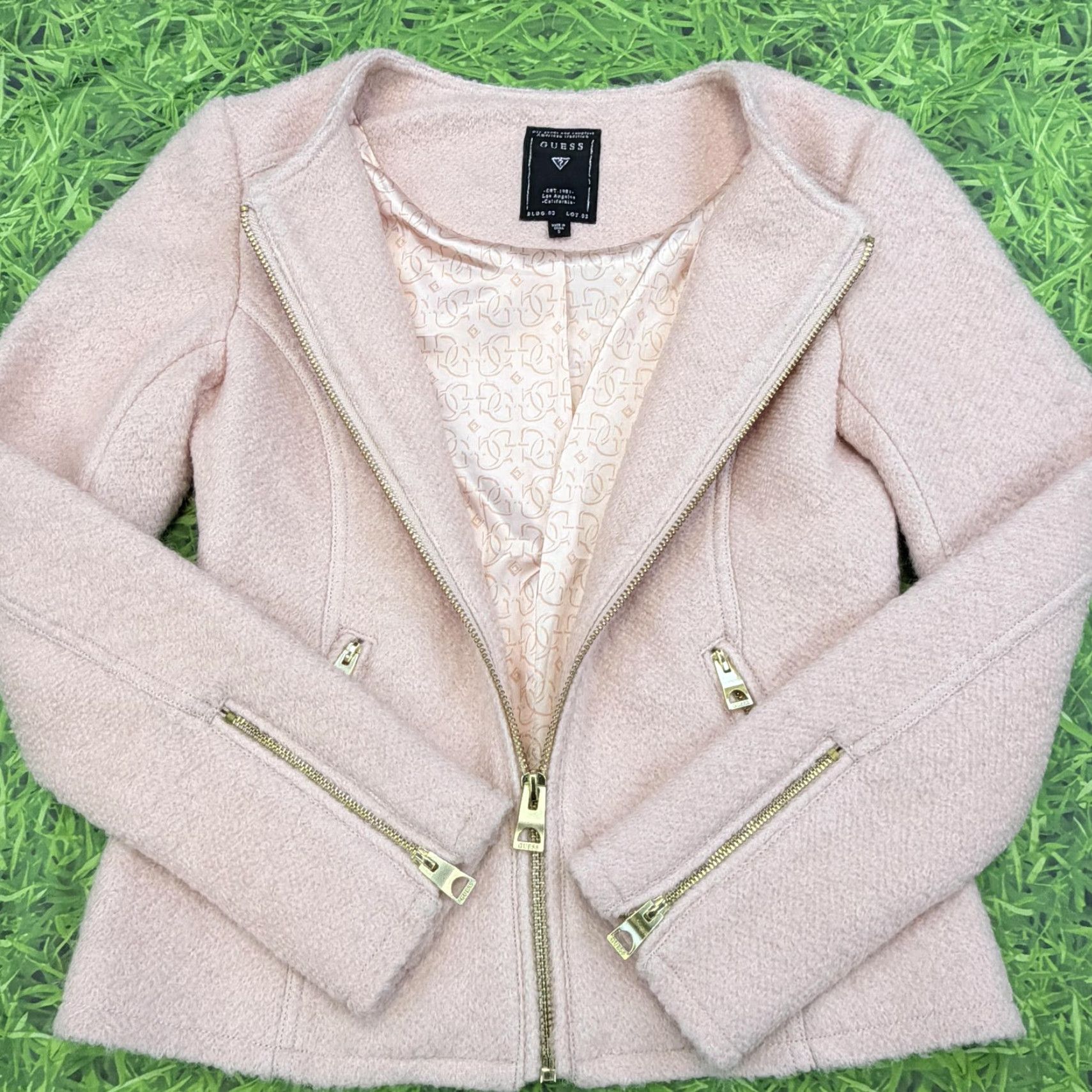 Guess Guess Jacket Womens Small Pink Wool Blend Moto Biker Gold Zipper Lined Coat Size S / US 4 / IT 40 - 7 Thumbnail