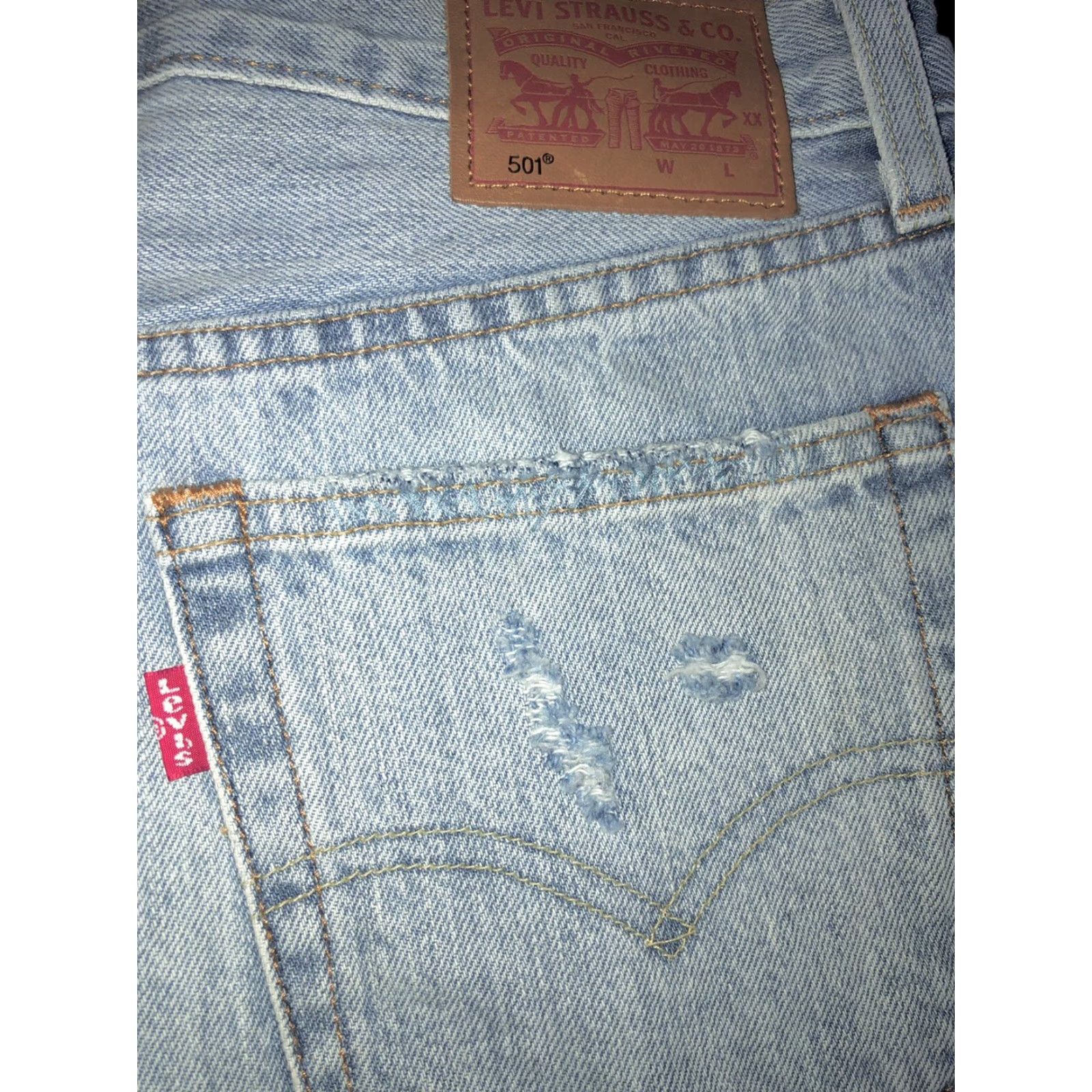 Levi's Levis 501 Original Shorts Womens Denim Patchwork Frayed Raw Edge Button Fly 26 Blue 80s Size 26" / US 2 / IT 38 - 4 Thumbnail