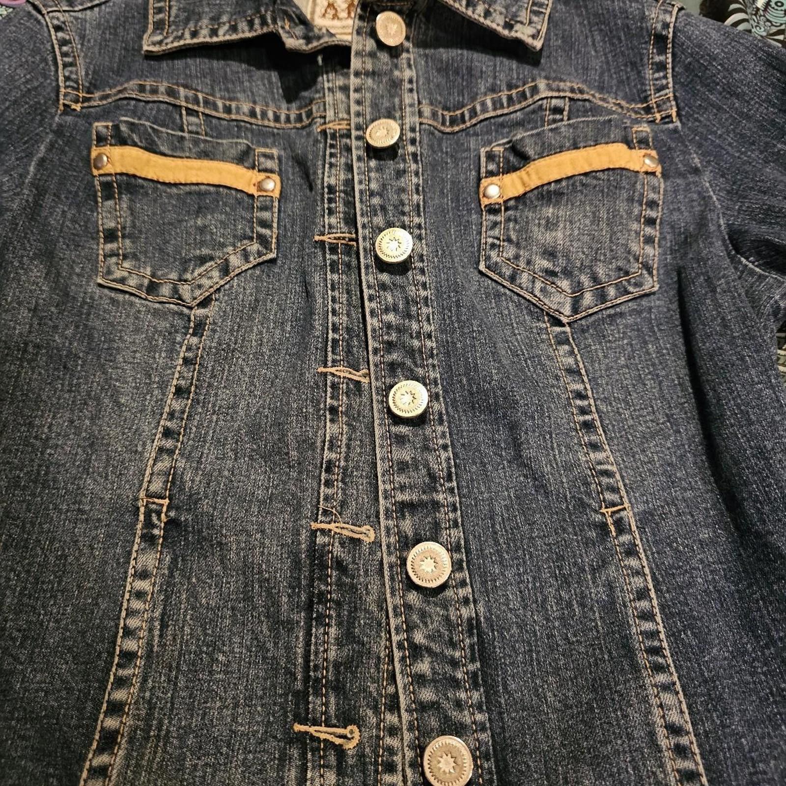 Designer Women's Denim Blue Jean Jacket with Tan Accents Size S / US 4 / IT 40 - 4 Thumbnail