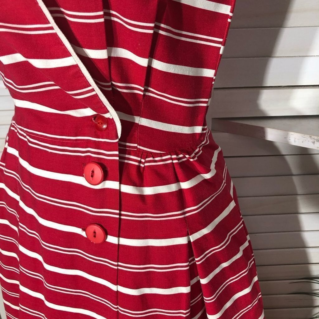 Vintage 80s red white full 50s Lucy nautical cotton midi dress S Size S / US 4 / IT 40 - 9 Thumbnail