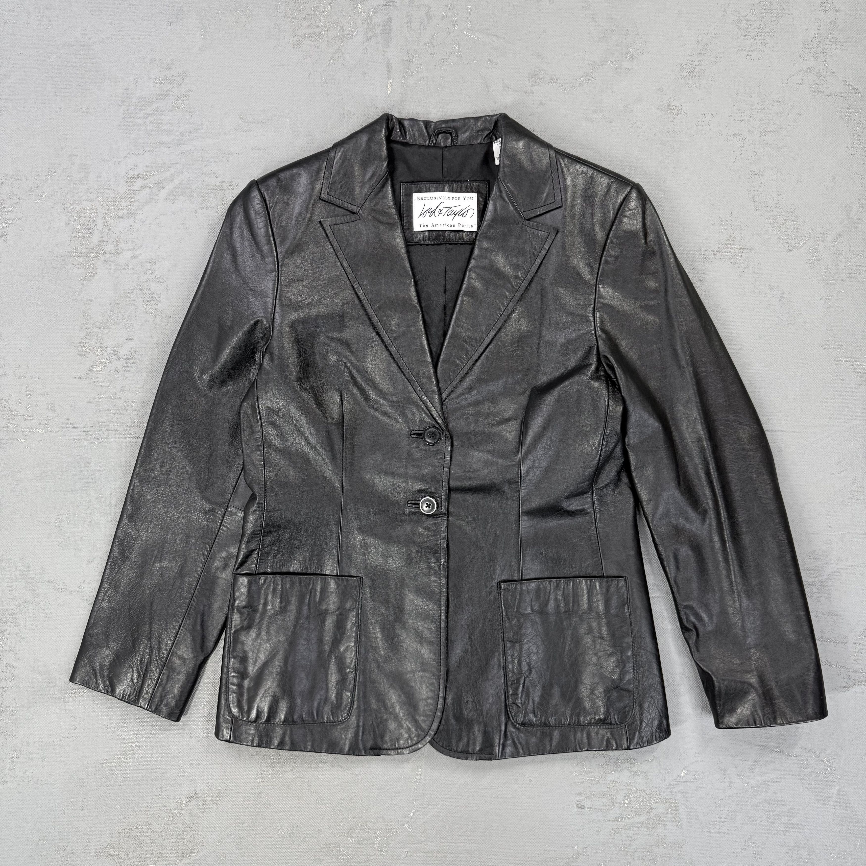 Vintage Lord Taylor Black Leather Two Button Blazer