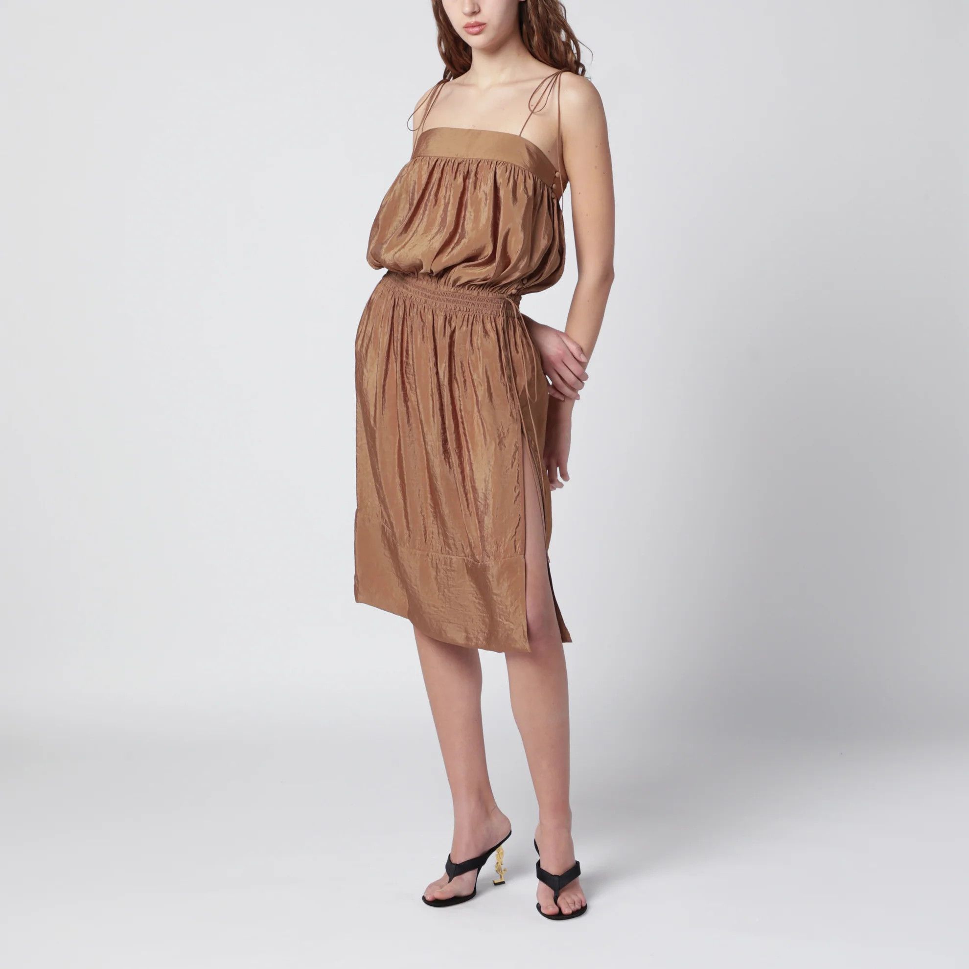 Saint Laurent Paris o1d2blof0526 Crepe Dress in Brown Size XS / US 0-2 / IT 36-38 - 4 Thumbnail