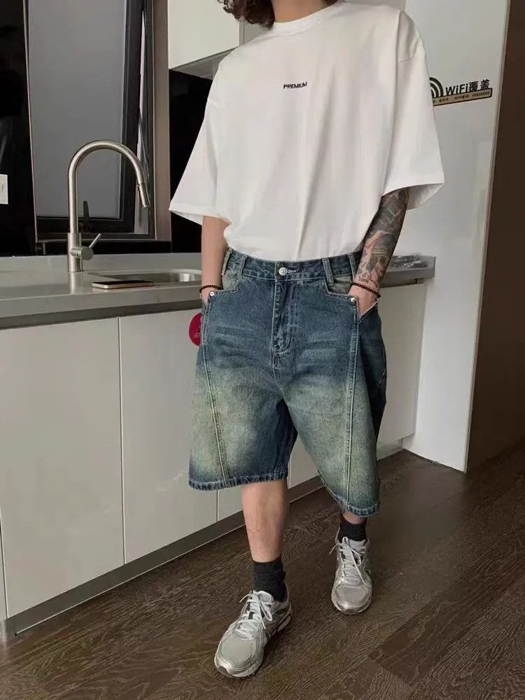 Designer × Japanese Brand Washed and Aged Loose Fit Denim Shorts Size US 32 / EU 48 - 3 Thumbnail