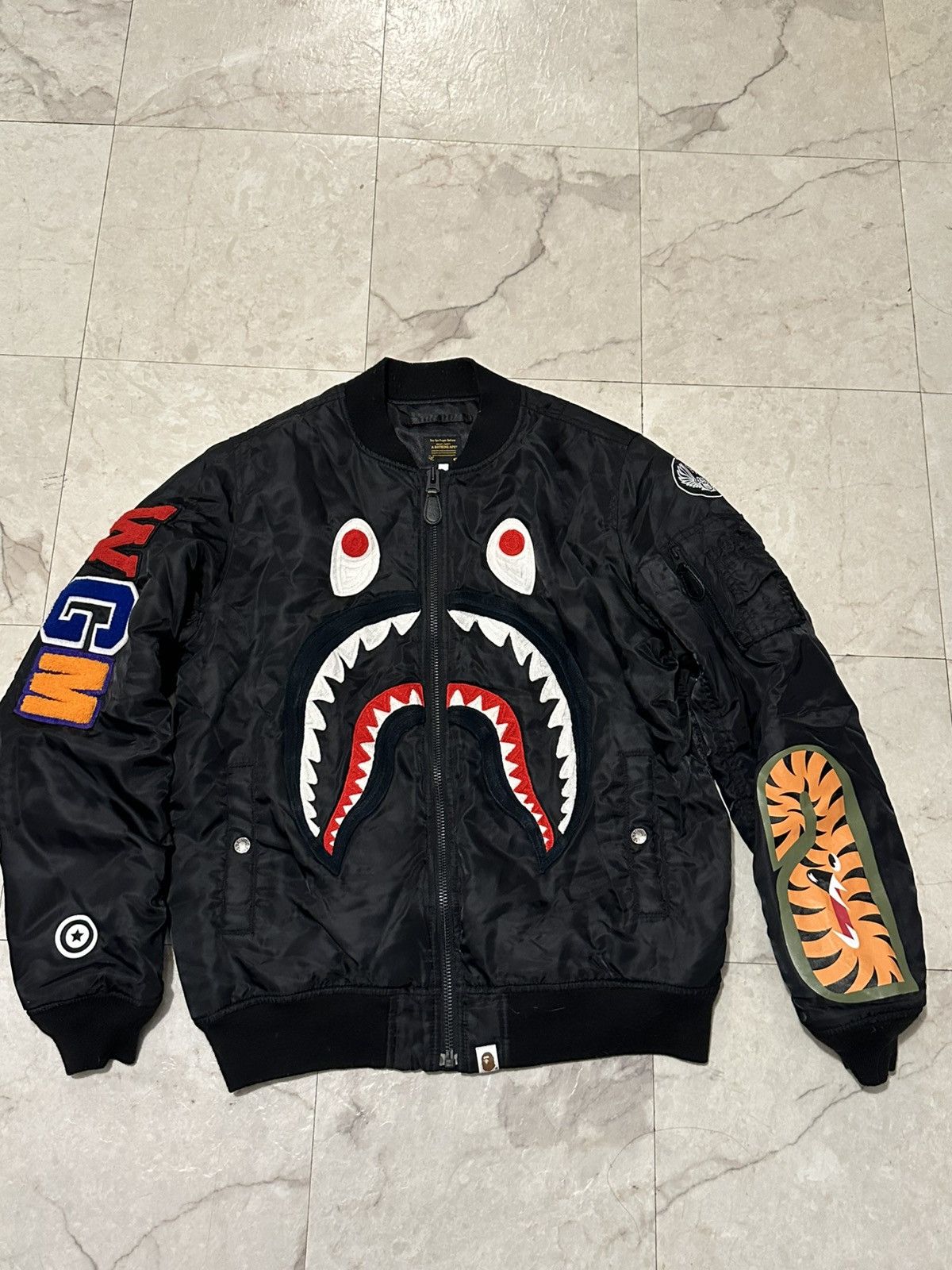 Bape BAPE Front Facing Shark MA1 Bomber Flight Jacket Size US M / EU 48-50 / 2 - 1 Thumbnail