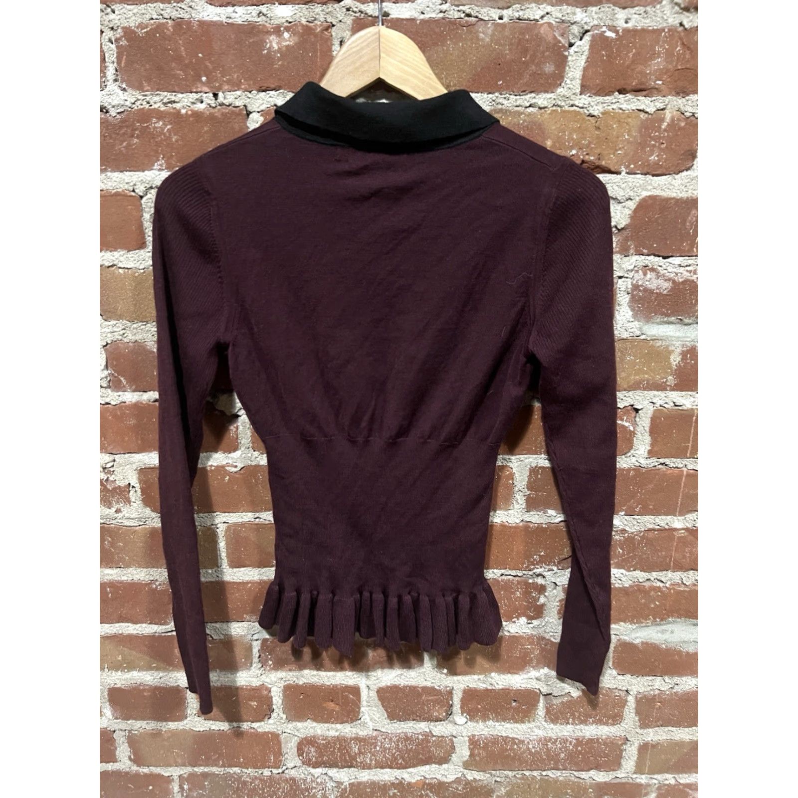 Karen Millen Karen Millen Blouse Shirt Womens Black Maroon 3 Long Sleeve Button Viscose Wool Tunic Business Spring Dry Clean Only UK Made - N/A Size XS / US 0-2 / IT 36-38 - 5 Thumbnail