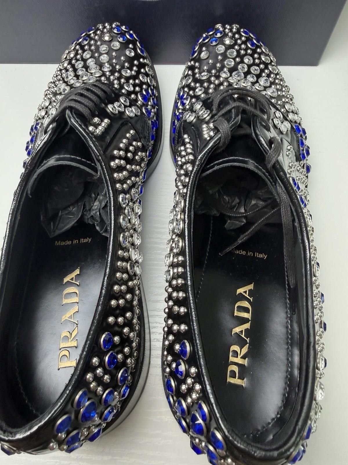 Prada Prada Crystal Stud Embellished Shoes Black Leather SZ 11 Size US 11 / EU 44 - 5 Thumbnail