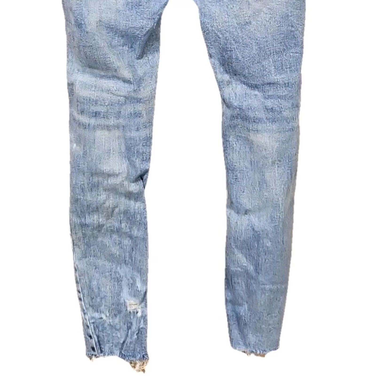 Vintage Crystal Rock Skinny Jeans Juniors 13 Women Denim Blue Light Wash Distressed Raw Hem Stretch Mid Rise Regular Inseam 26 in Button Zip 26W Size 34" / US 12 / IT 48 - 6 Thumbnail