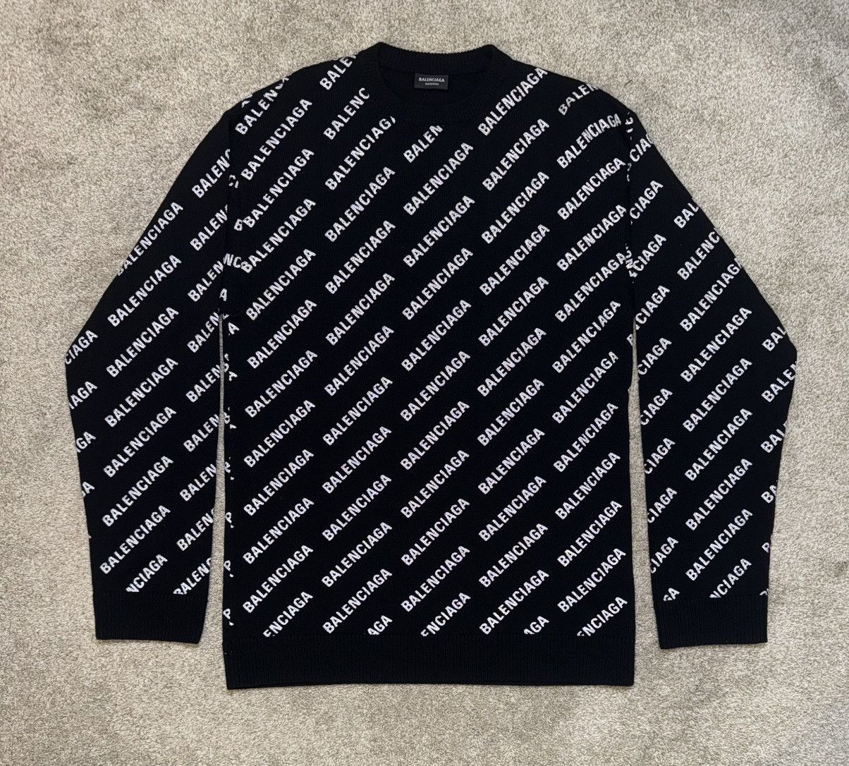 Balenciaga Balenciaga All Over Logo Reflective Wool Knit Sweater Size US L / EU 52-54 / 3 - 1 Thumbnail