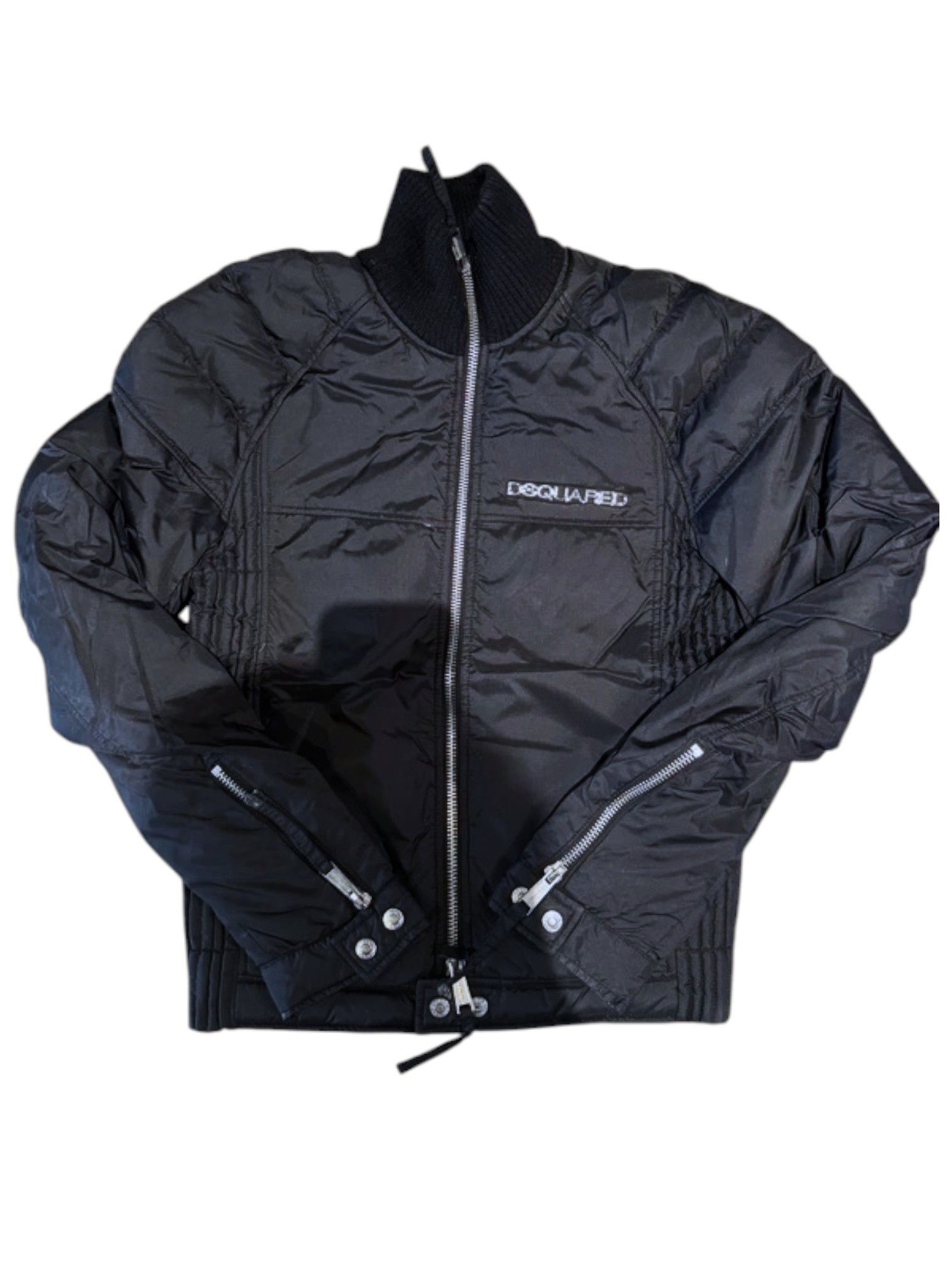 Dsquared2 Dsquared² Black Quilted Collar Ribbed Nylon Biker Jacket Size US M / EU 48-50 / 2 - 1 Thumbnail