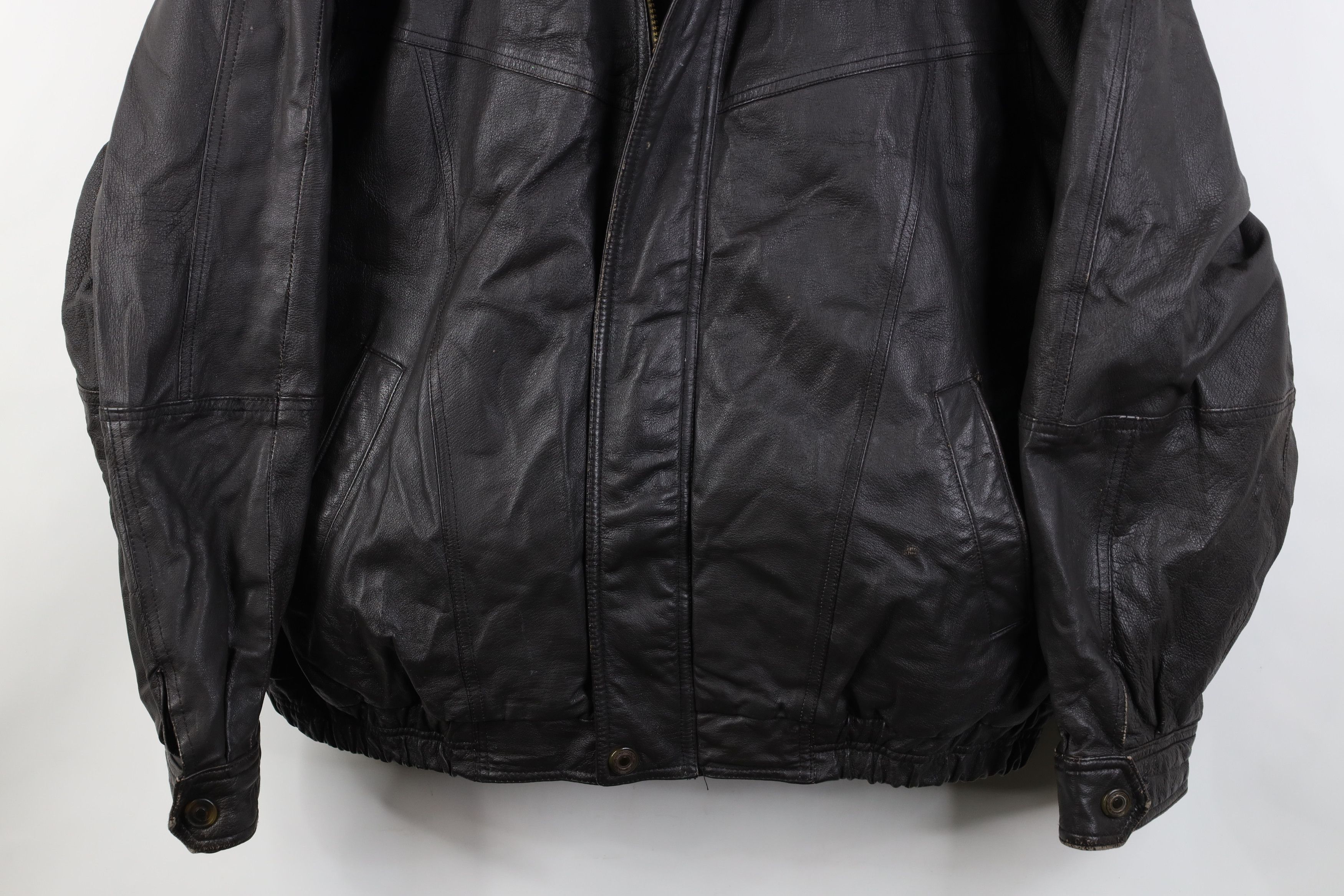 Vintage Vintage 90s Streetwear Quilted Leather Bomber Jacket Brown Size US XXL / EU 58 / 5 - 3 Thumbnail