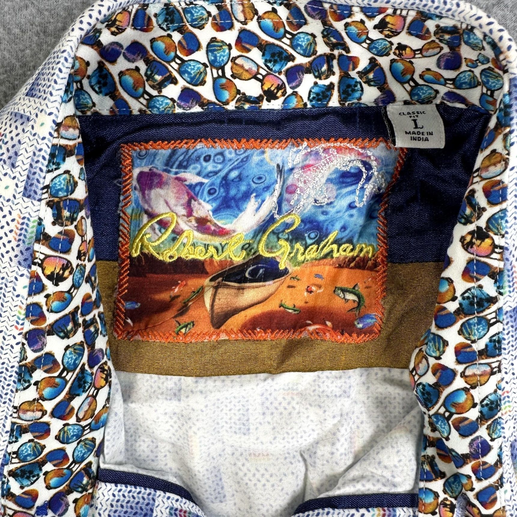 Robert Graham Robert Graham Dress Shirt Mens Large Blue Geometric Button Long Sleeve Cotton Size 42R - 2 Thumbnail
