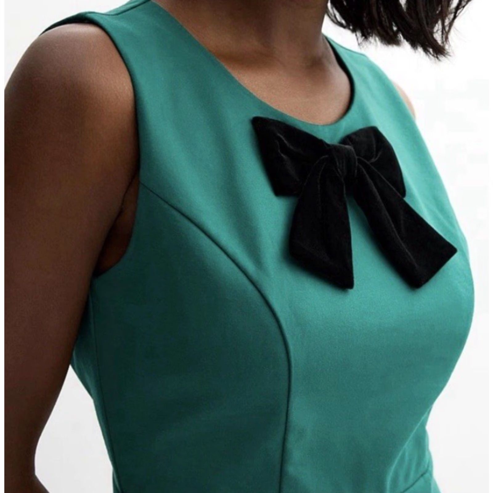 Vintage Draper James XL Green Sleeveless Velvet BLACK BOW TIE Ponte Dress pockets Flared Size XL / US 12-14 / IT 48-50 - 3 Thumbnail