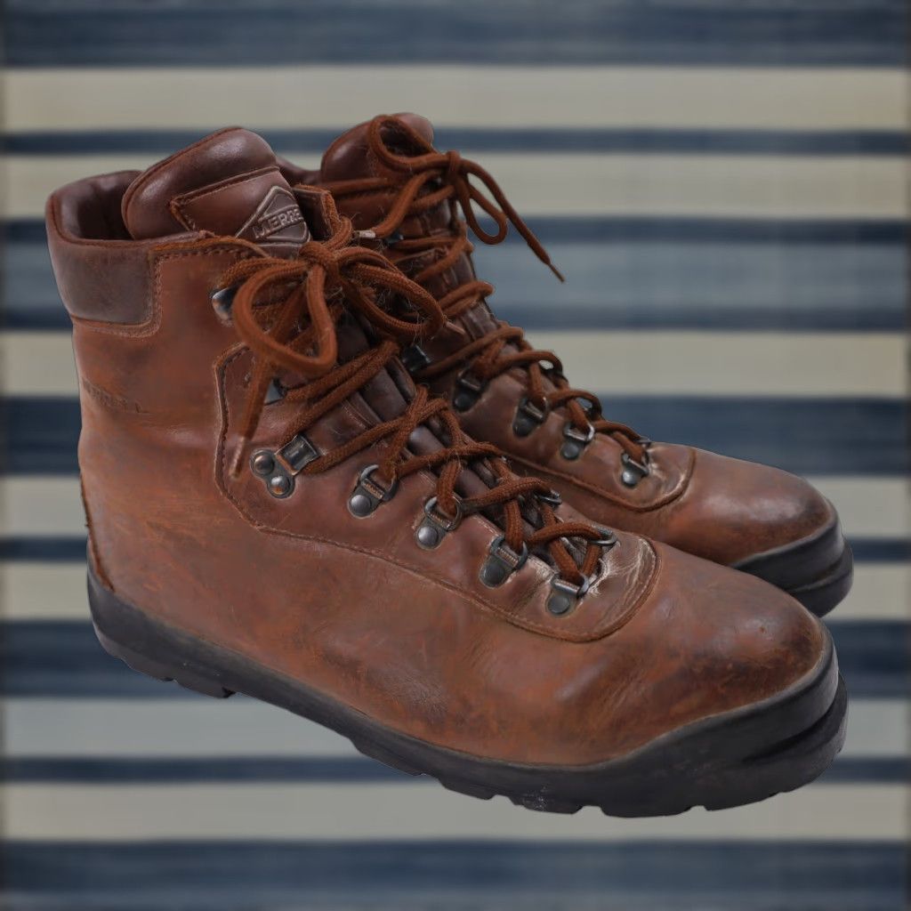 Merrell VINTAGE Merrell Boots Mens 11 Leather Mountaineering Italian Made Brown Boots Mens 11 Leather Mountaineering Brown Merrell Combat Boot Mens 11 Size US 11 / EU 44 - 1 Thumbnail