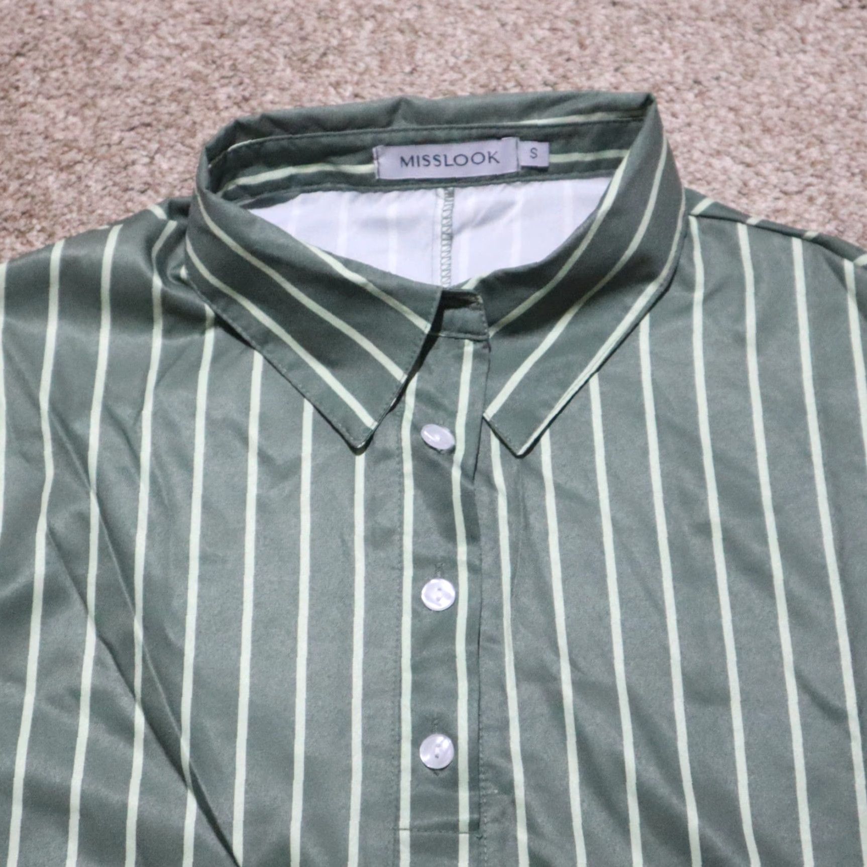 Vintage Misslook Shirt Women S Green Striped Blouse Adult Small Size S / US 4 / IT 40 - 2 Thumbnail