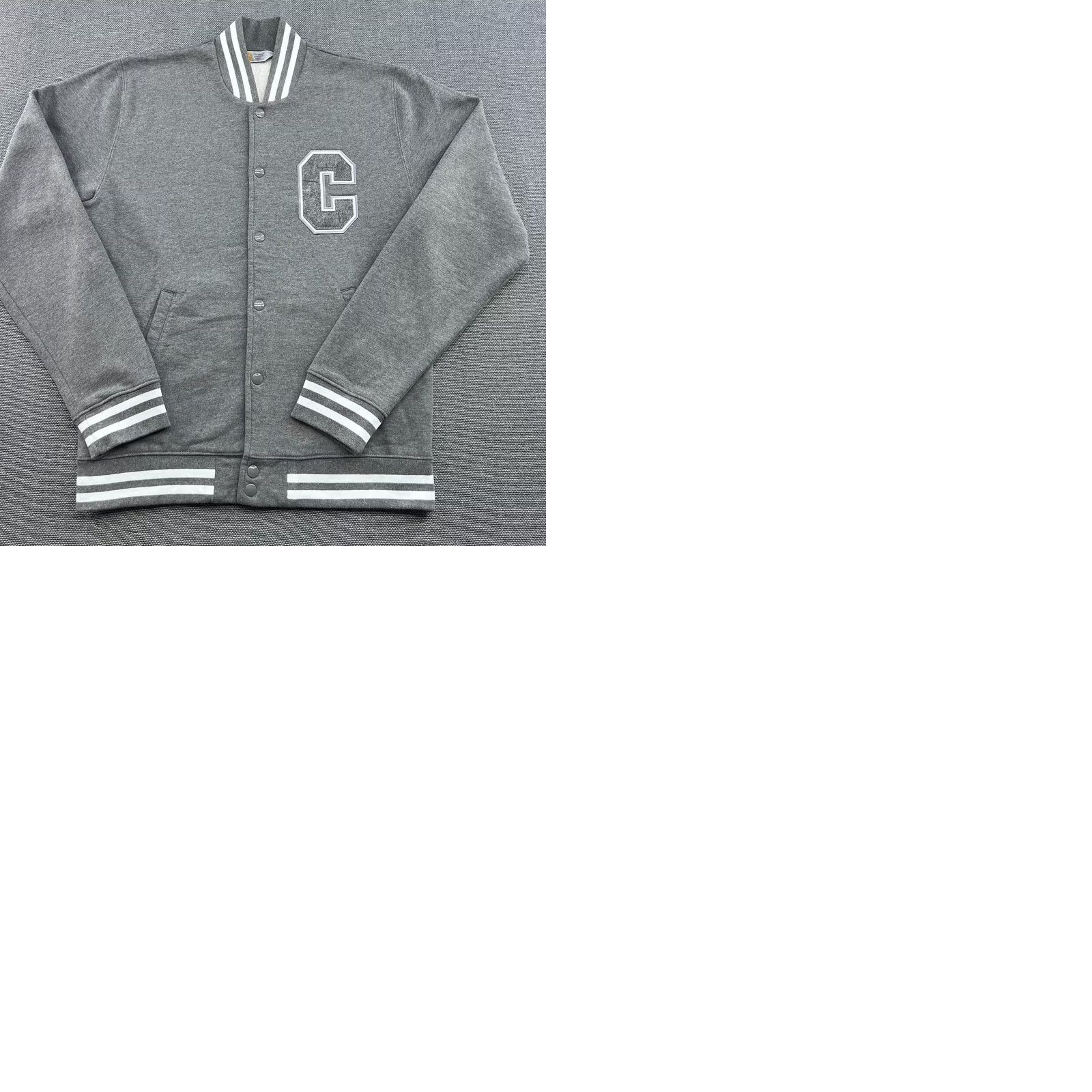 Carhartt Carhartt Varsity Jacket Mens Medium Gray Rugged Cup Letterman Full Zip Pockets Water Resistant Moisture Wicking Casual Canvas Polyester Cotton Lining Size US M / EU 48-50 / 2 - 9 Thumbnail