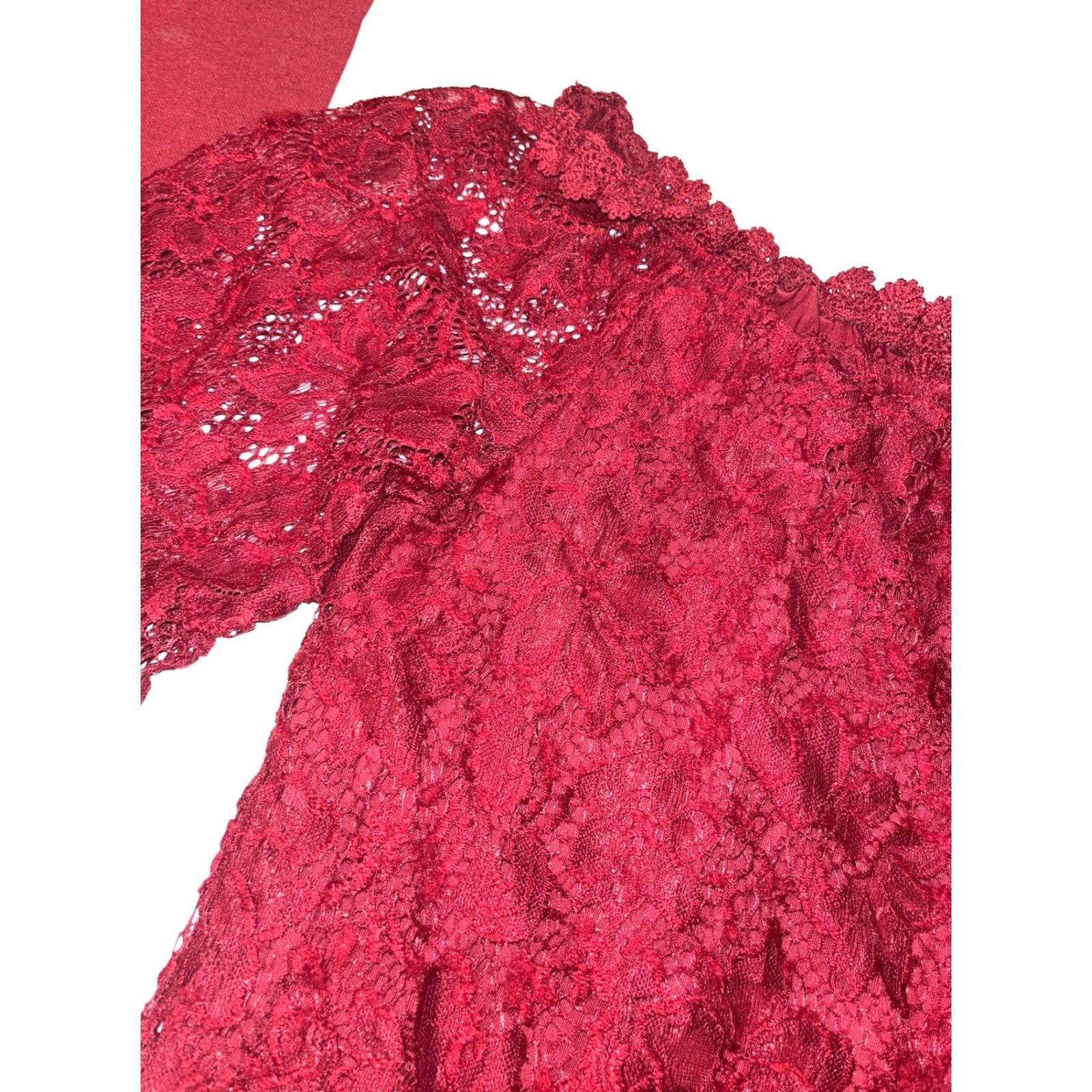 Vintage Ours Red Lace Dress Off Shoulder 3/4 Sleeve Knee Length M Women Dress Size M / US 6-8 / IT 42-44 - 5 Thumbnail