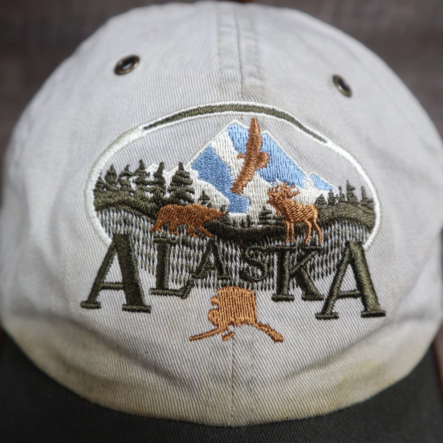 Vintage VINTAGE Alaska To Go Baseball Cap Hat Adjustable Adult Beige Eagle Moose Bear Casual Size ONE SIZE - 2 Thumbnail