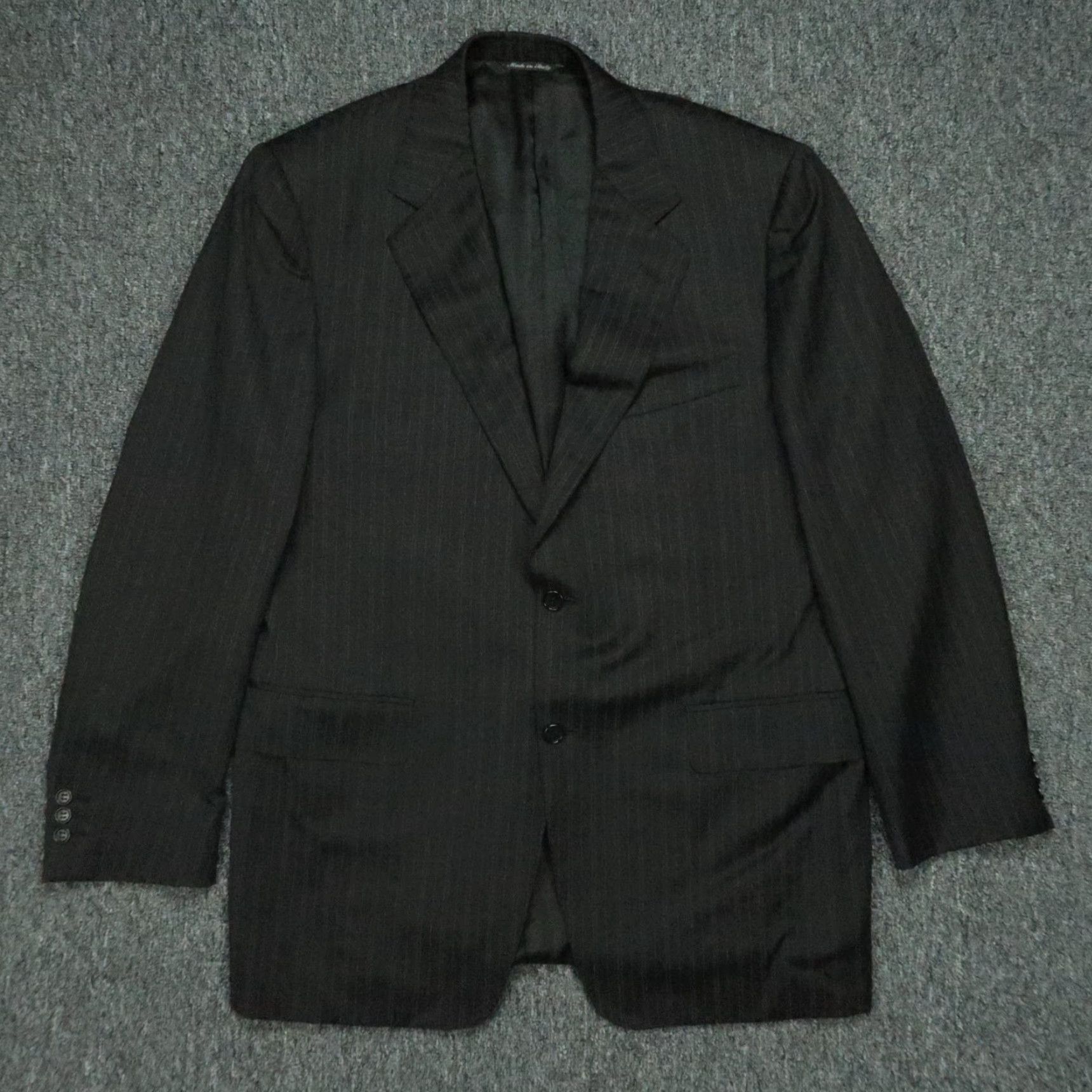 Canali Canali Blazer Mens Black 42R Wool Striped 2 Piece Notch Lapel Single-Breasted Formal Self/Euro 50R Italy Mens Size 42R - 2 Thumbnail