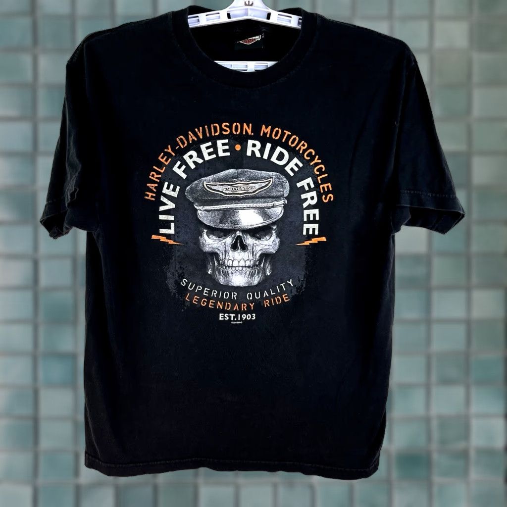 Harley Davidson Harley-Davidson Live Free Ride Free T-Shirt Black Crew Neck Short Sleeve Men’s Size L Graphic Print Biker 2010s Size US L / EU 52-54 / 3 - 1 Thumbnail
