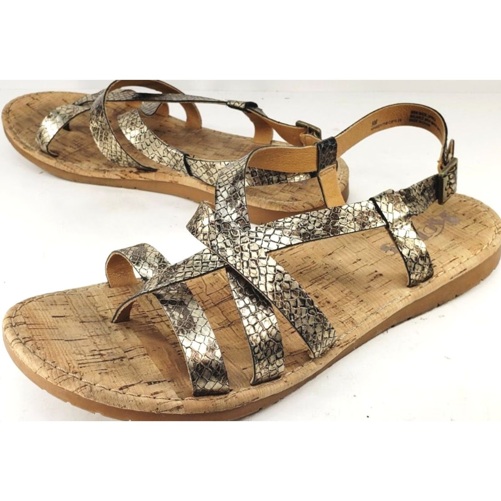 Vintage Korks Felicity Strappy Flat Bonze Snake Print Sandals Women's Size 9M Size US 9 / IT 39 - 2 Thumbnail