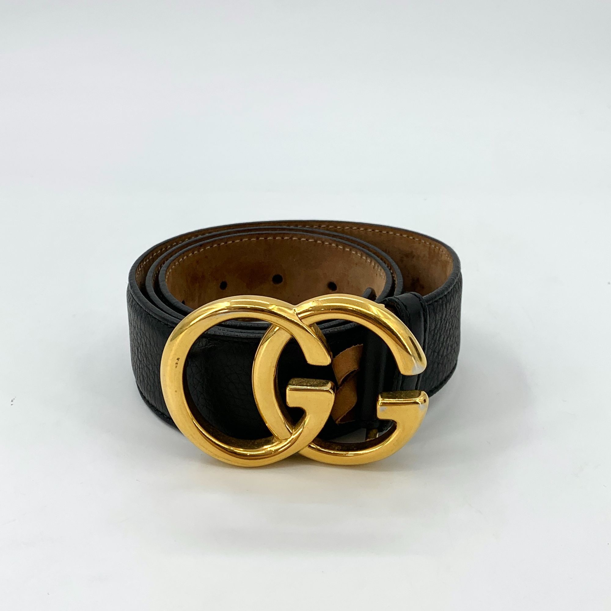 Gucci Gucci Black Leather Double G Gold Buckle Belt 85cm Made In I Size ONE SIZE - 1 Thumbnail