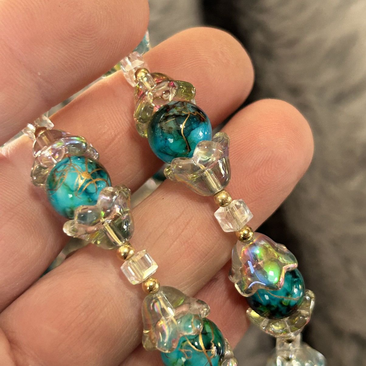 Handmade Handcrafted blue tone art glass bead crystal necklace Size ONE SIZE - 6 Thumbnail