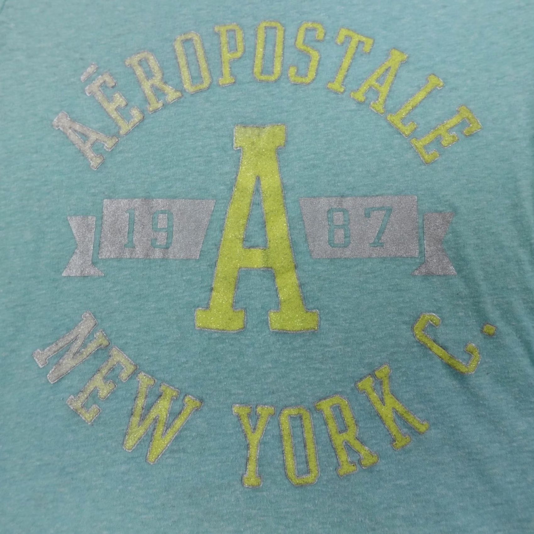 Vintage Aeropostale Shirt Women's Large Blue Yellow Spellout Casual Preppy Lightweight Short Sleeve T-Shirt Cap Sleeve Cotton Polyester Embroidered Size L / US 10 / IT 46 - 2 Thumbnail