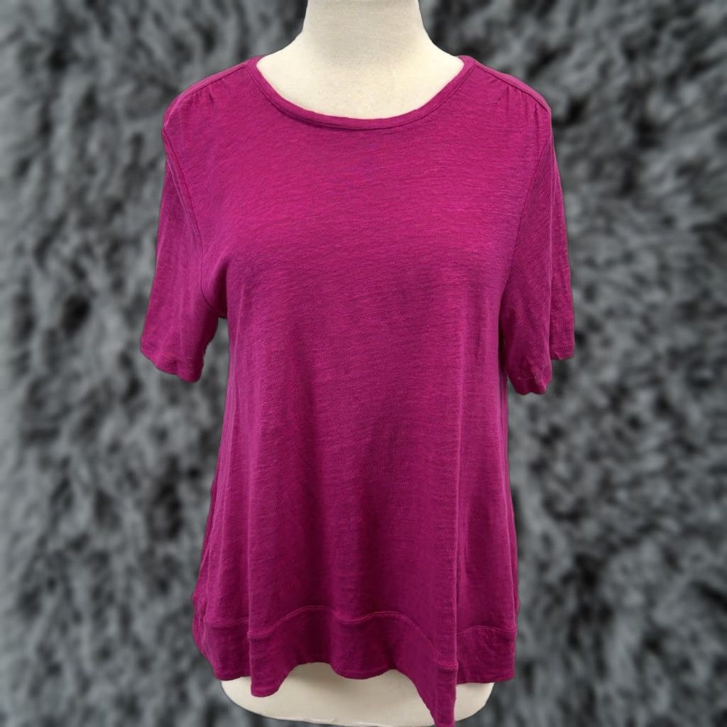 Vintage Chico's 100% Linen Tiered Swing Tee Shirt Women’s Large Pink Botanic Berry Short Sleeve Round Neck Pullover Casual Size L / US 10 / IT 46 - 1 Thumbnail